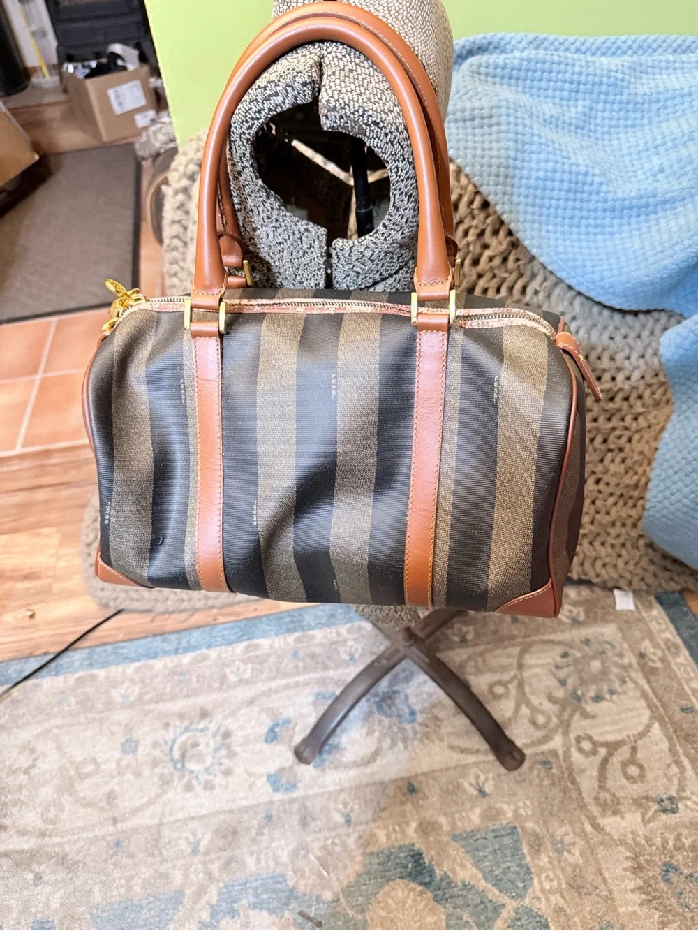 Stunning Vtg Fendi Pequin Striped Boston Bag